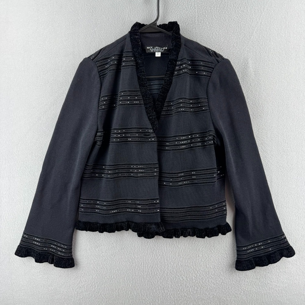 ST. JOHN Jacket Womens 6 Black Cardigan Sequin Knit Marie Gray Vintage Y2K